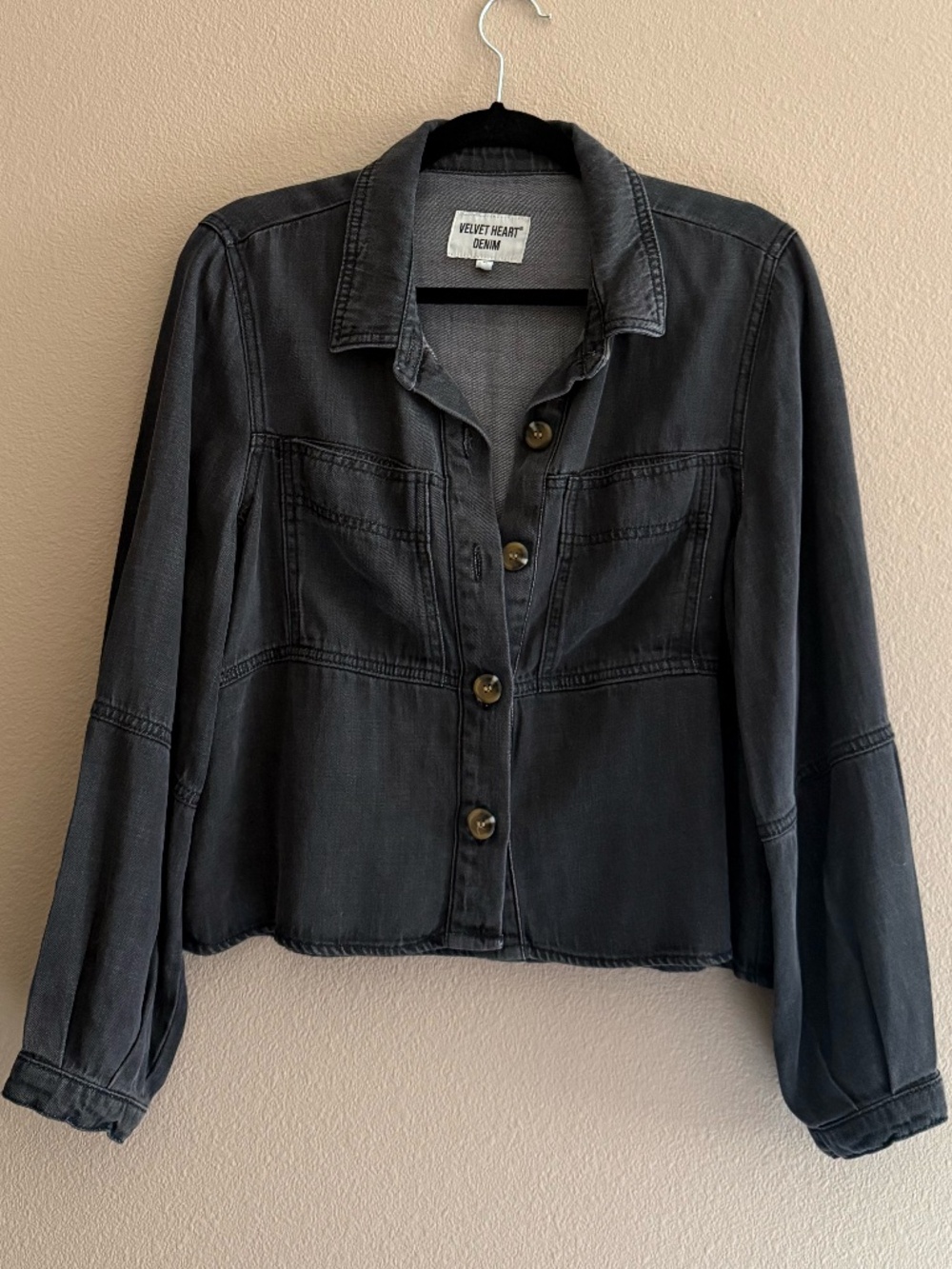 Velvet Heart Denim Black Shirt-Jacket, Women's M
